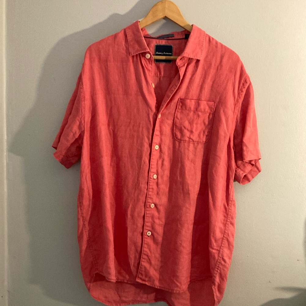 Tommy Bahama Pink linen Casual Button Down Shirt